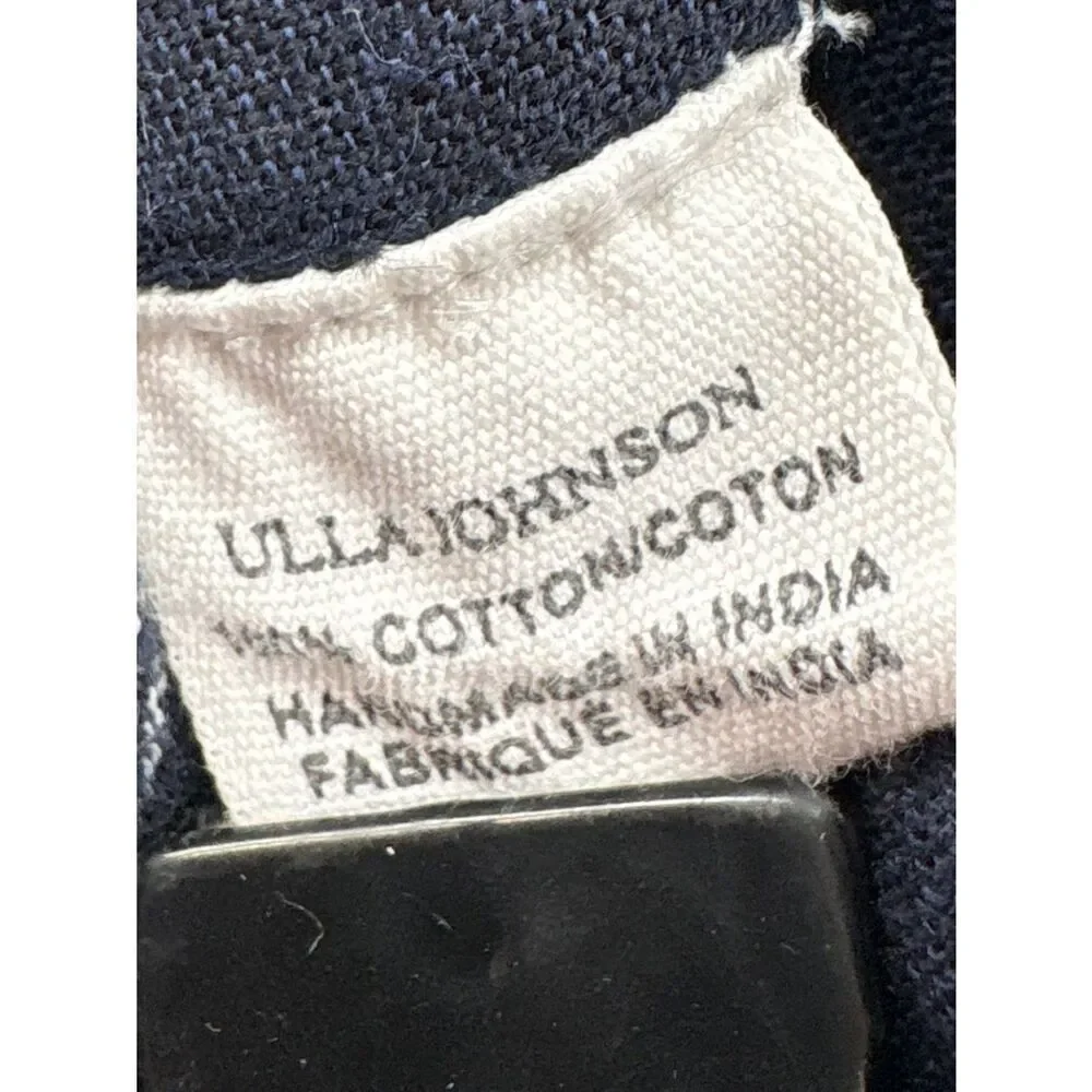 Ulla Johnson Corsica Dress Size 2 Navy Indigo Ikat Cotton Tie Waist Mini